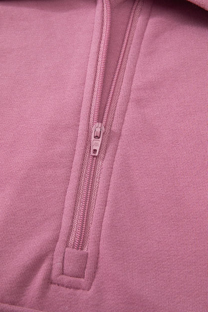 Black Quarter Zip Stand Neck Kangaroo Pocket Sweatshirt
