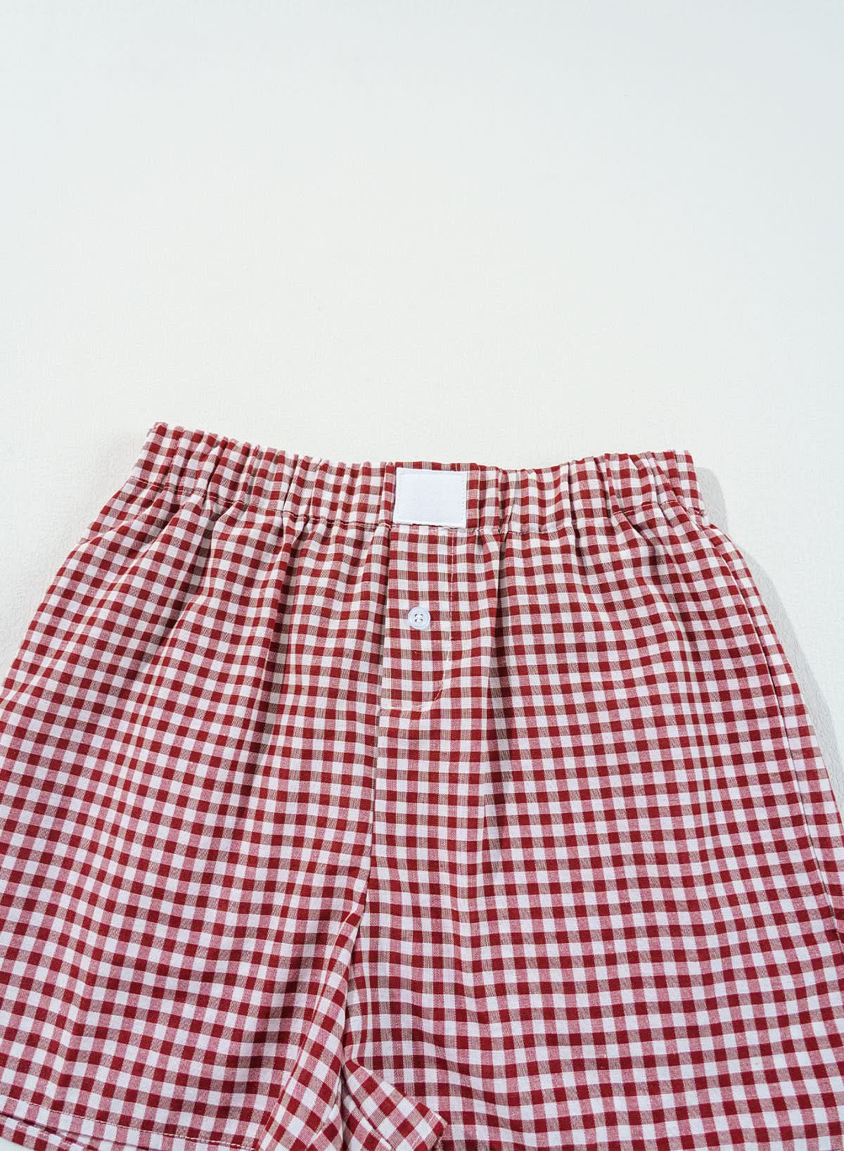 Red Plaid Gingham Printed High Waist Shorts Red Stripe 100%Polyester