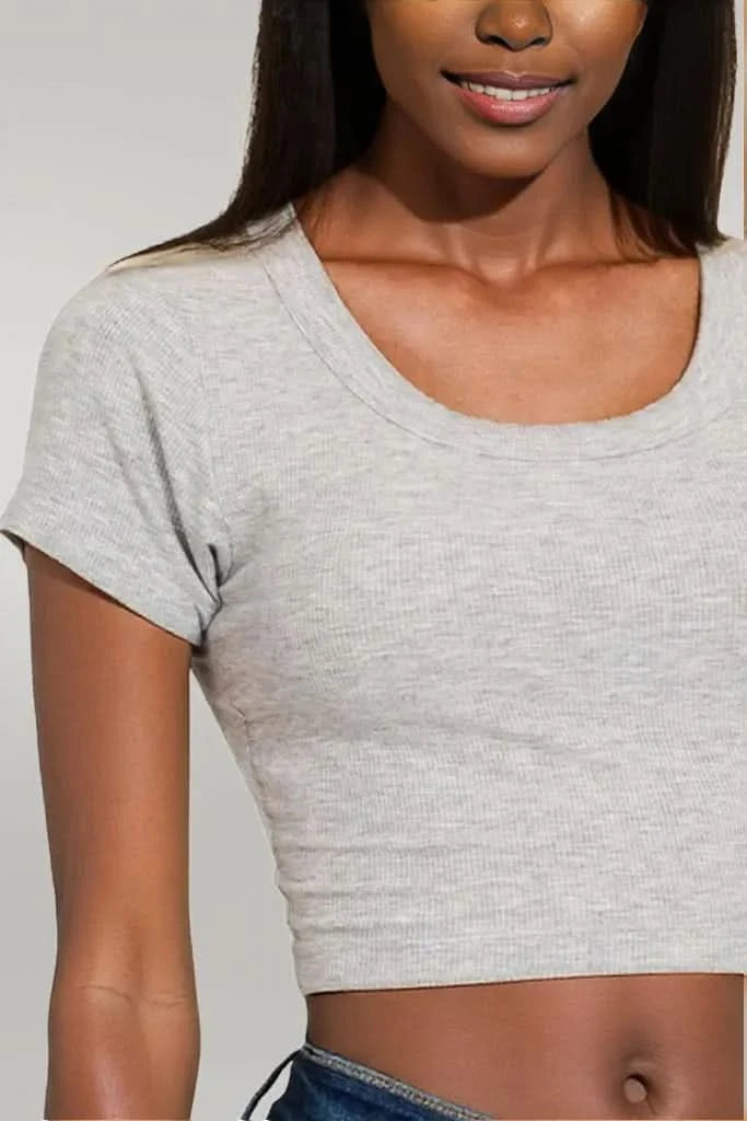 Zenana Ribbed Scoop Neck Crop Short Sleeve Top