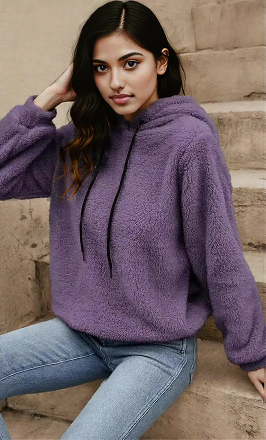 Drawstring Long Sleeve Fuzzy Hoodie