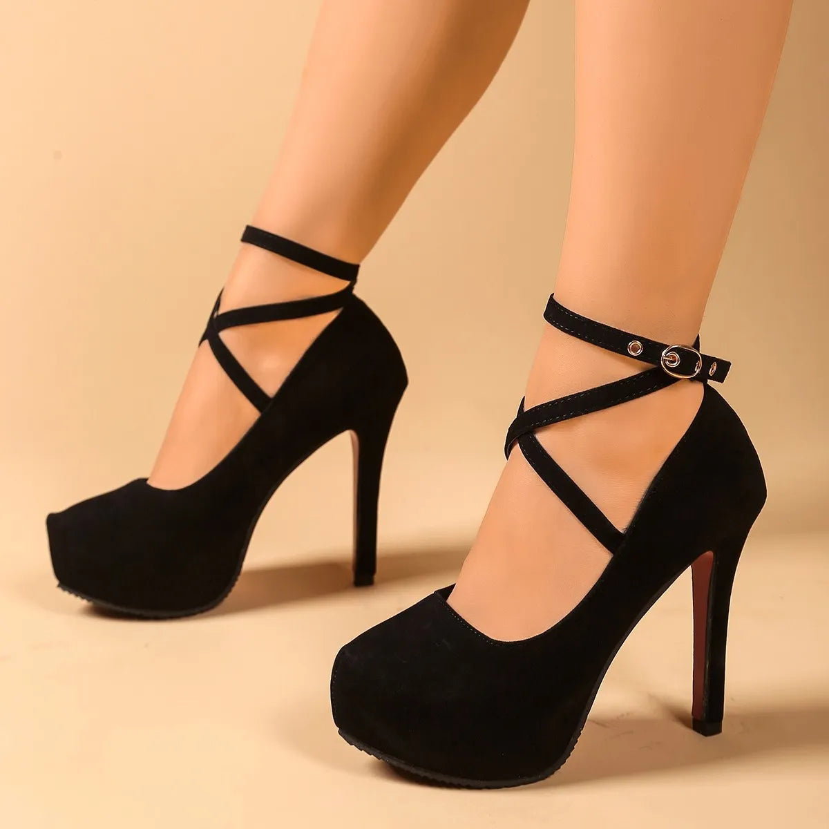 Ankle Strap High Heel Pumps Black