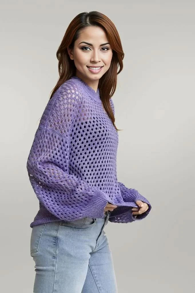 ADORA Round Neck Lurex Crochet Top