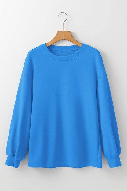 Sky Blue Solid Color Drop Shoulder Long Sleeve Basic Sweatshirt Sky Blue 50%Polyester+50%Cotton