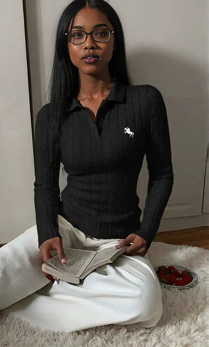 Cable Knit Long Sleeve Sweater Black