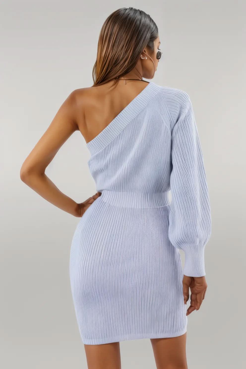 One Shoulder Raglan Sleeve Pencil Sweater Dress