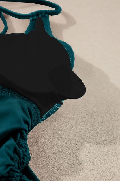 Mineral Red Drawstring Tummy Control Mix-and-match 2pcs Tankini Swimsuit Sea Green 82%Polyamide+18%Elastane