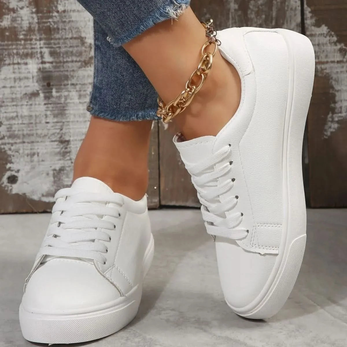 Round Toe Platform Sneakers White