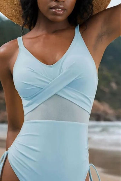 Drawstring Ruched V-Neck One-Piece Swimwear