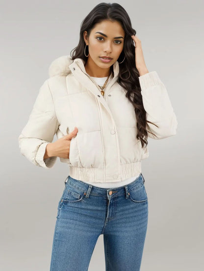 Pocketed Long Sleeve Cropped Hooded Winter Coat