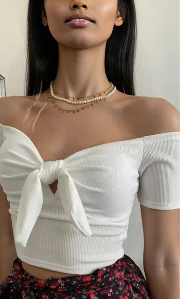 Off-Shoulder Bow-Tie Crop Top