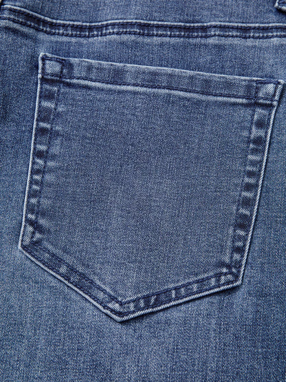 High Waist Button Zip Flare Leg Jeans Navy