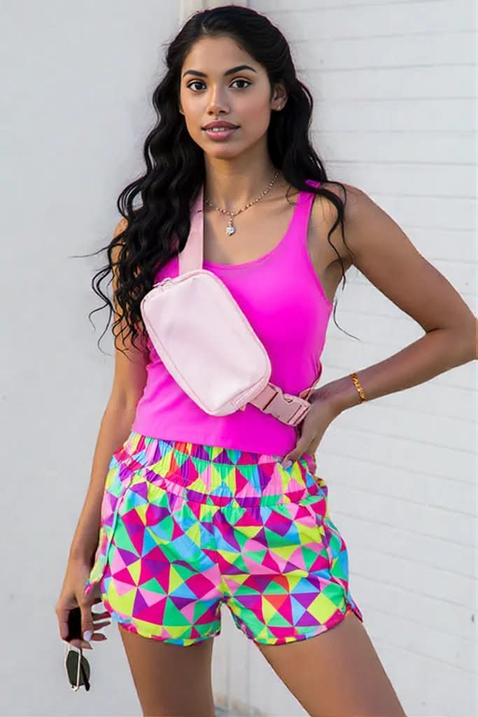 Light Blue Leopard High Waisted Athletic Shorts