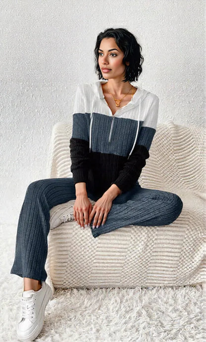 Color Block Half Zip Hooded Top and Pants Set
