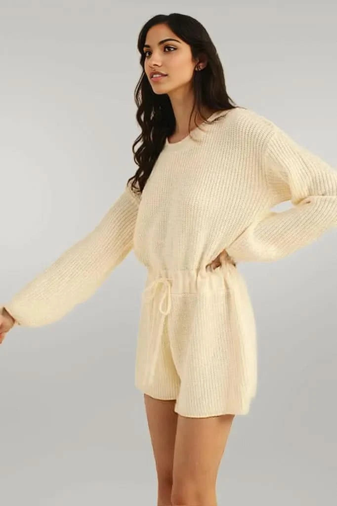 MABLE Round Neck Long Sleeve Sweater Romper