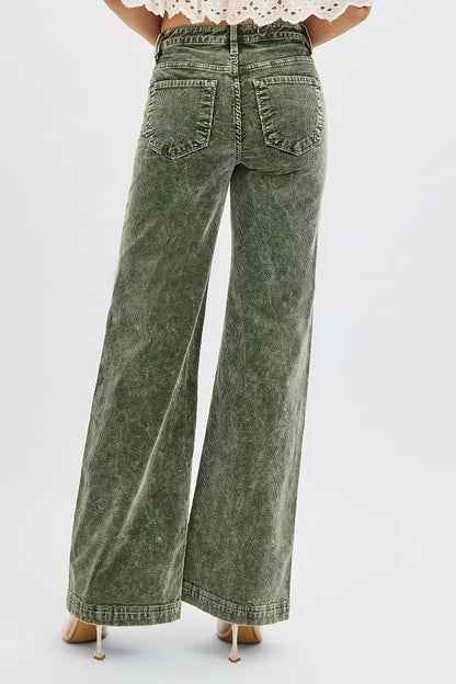 RISEN Full Size High Rise Wide Leg Corduroy Jeans FOREST