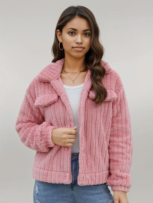 Collared Neck Button Up Jacket Light Mauve