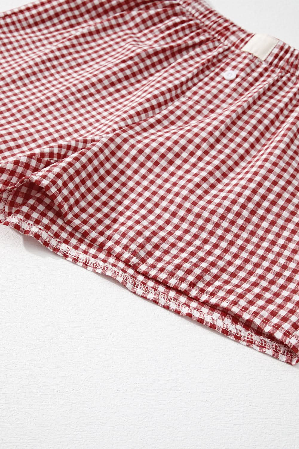 Red Plaid Gingham Printed High Waist Shorts Red Stripe 100%Polyester