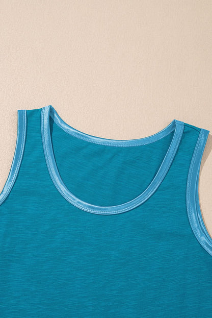 Tan Metallic Sheen Edge Scoop Neck Tank Top