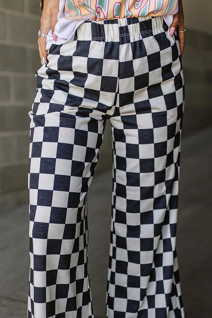 Checkered Wide Leg Pants Black