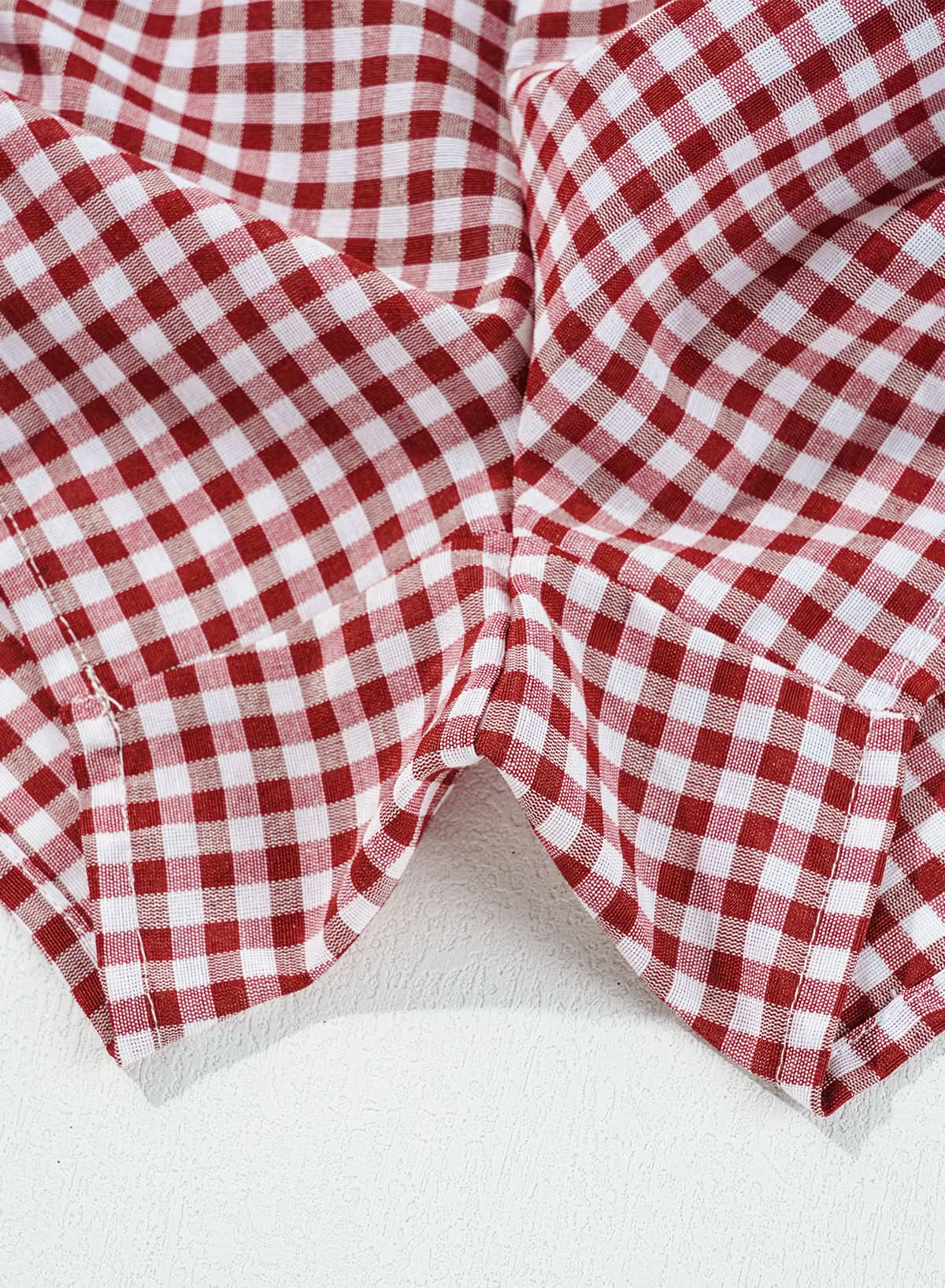 Red Plaid Gingham Printed High Waist Shorts Red Stripe 100%Polyester