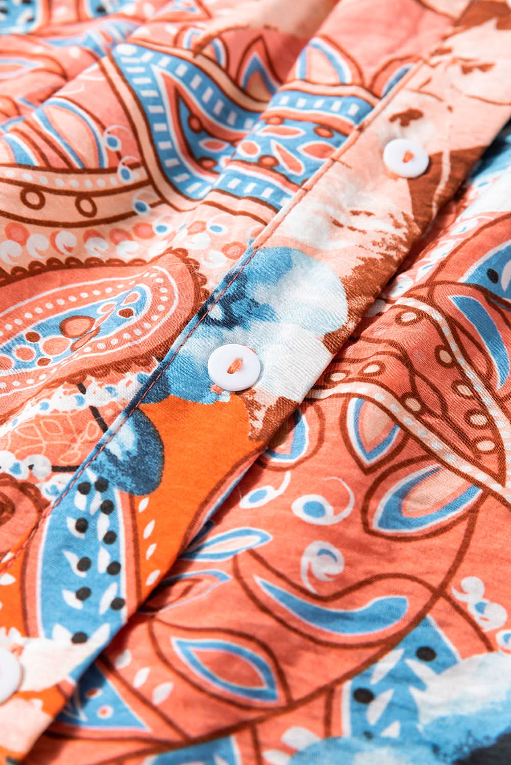 Orange Floral Print Shirred Cuff Buttoned Loose Shirt Orange 81%Viscose+19%Polyamide