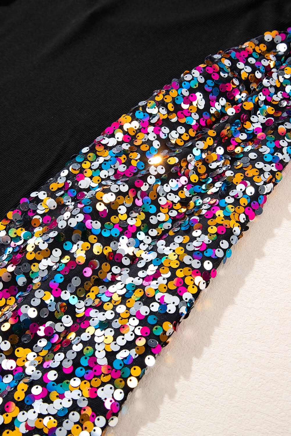 Black Sequin Bishop Sleeve U Neck Mini Sweater Dress Black 93%Viscose+7%Elastane