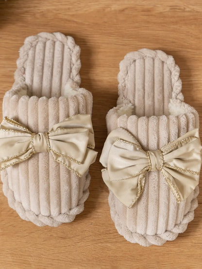 Bow Embellished Indoor Slippers Ivory