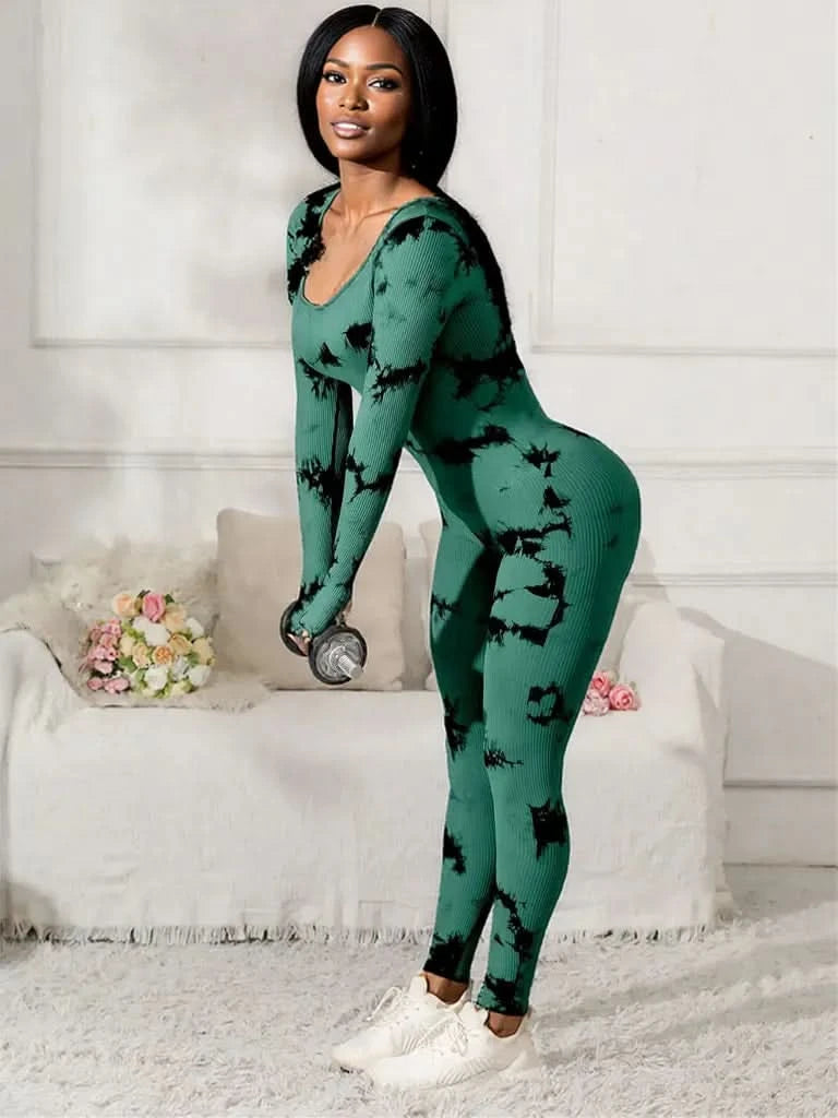 Scoop Neck Long Sleeve Active Jumpsuit