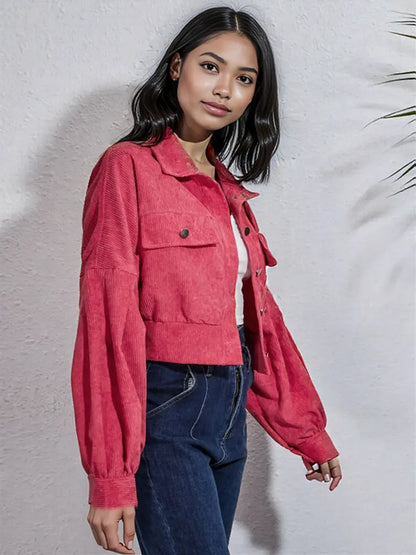 Button Down Collared Neck Cropped Jacket