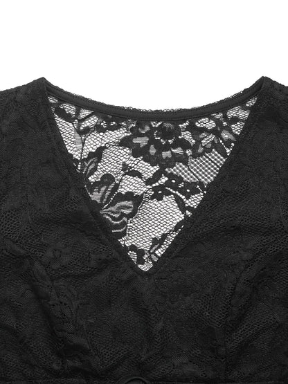 Lace Long Sleeve V-Neck Bodysuit