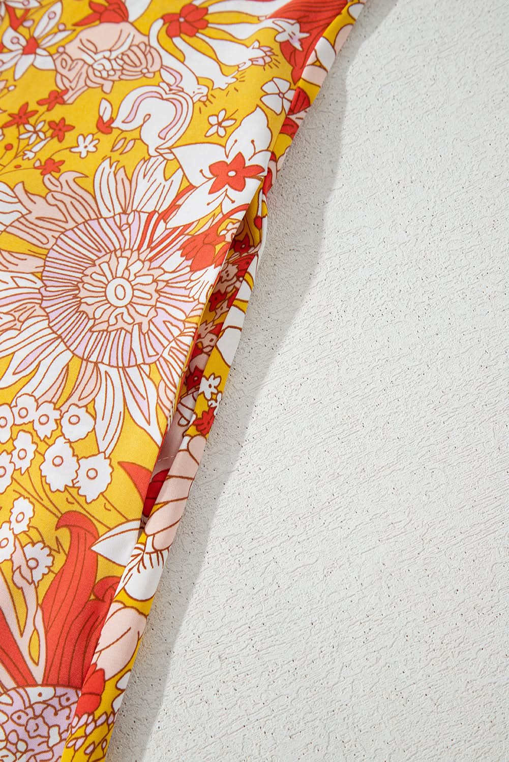 Orange Floral V Neck Wide Leg Sleeveless Jumpsuit Orange 100%Polyester