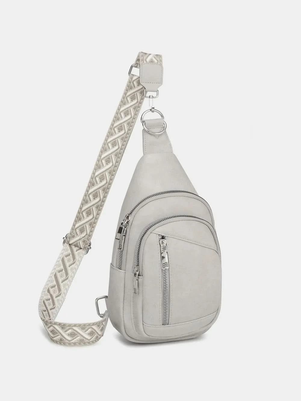 PU Leather Crossbody Bag with Two Detachable Strap Light Gray One Size