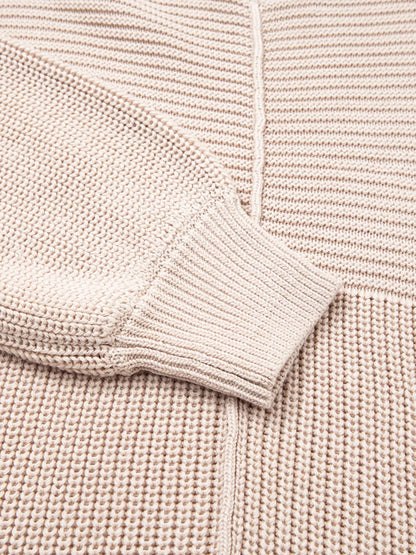 Texture Knitted Dropped Shoulder Sweater Khaki