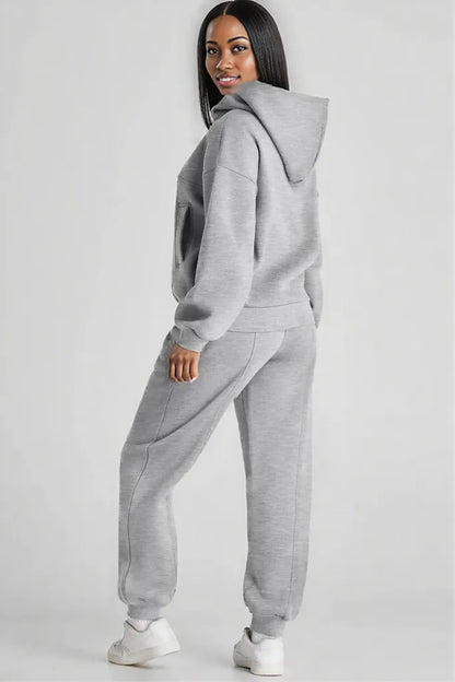 Dropped Shoulder Long Sleeve Hoodie and Pants Active Set