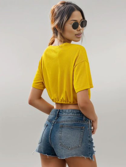 Ivy Lane Drawstring Round Neck Short Sleeve T-Shirt