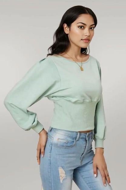 Boat Neck Lantern Sleeve Blouse