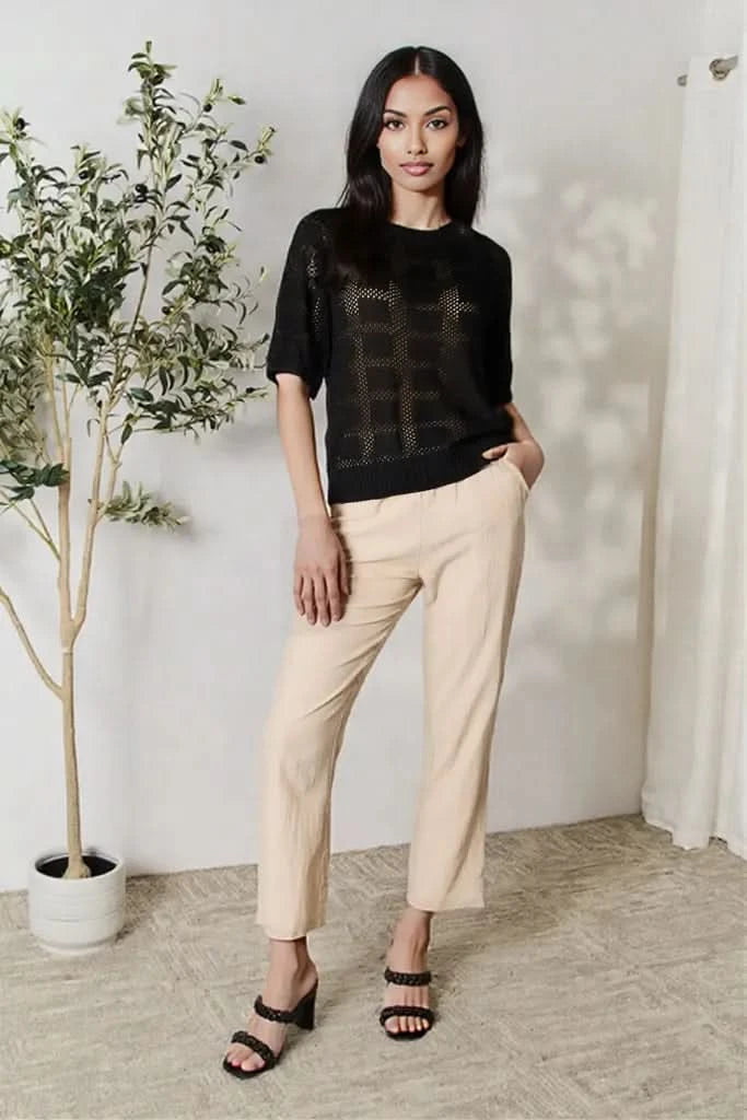 Mandy Ribbed Trim Round Neck Knit Top