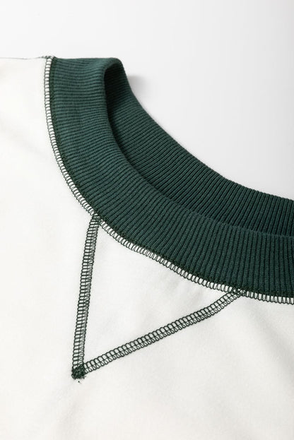 White Stripe Colorblock Sleeve Exposed Seam -2-Piece Sweatshirt