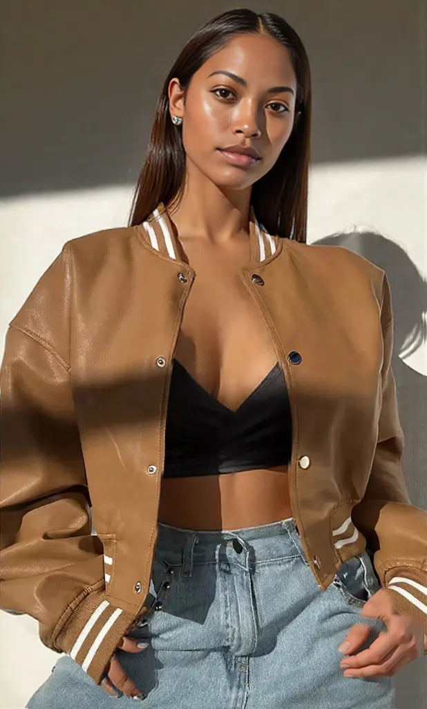 Snap Down Long Sleeve Jacket Caramel