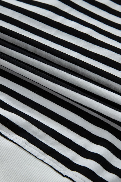 White Stripe Color Block Buttoned Crew Neck Oversized Sweatshirt