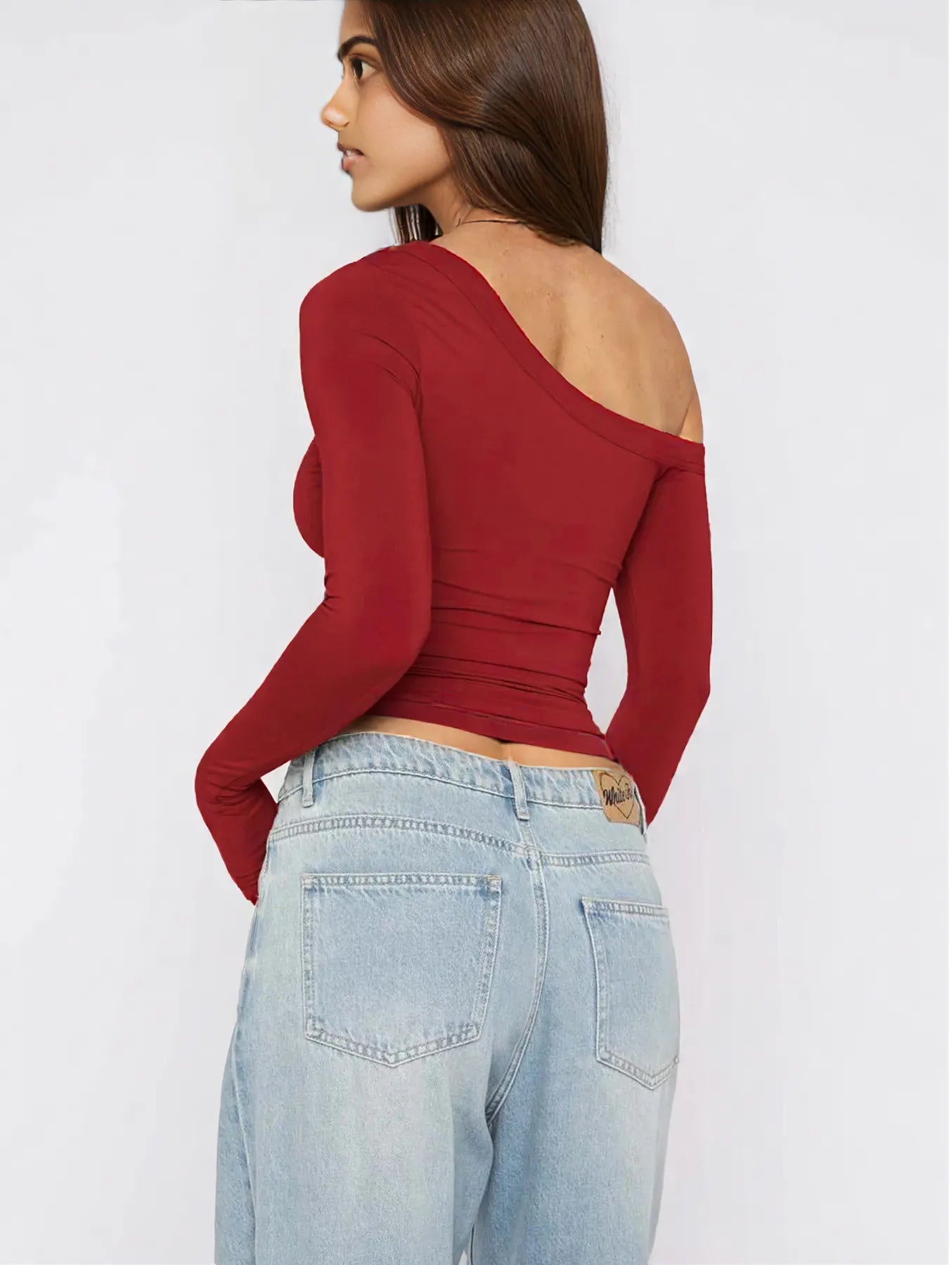 One Shoulder Long Sleeve Crop T-Shirt