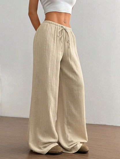 Drawstring Wide-Leg Casual Pants