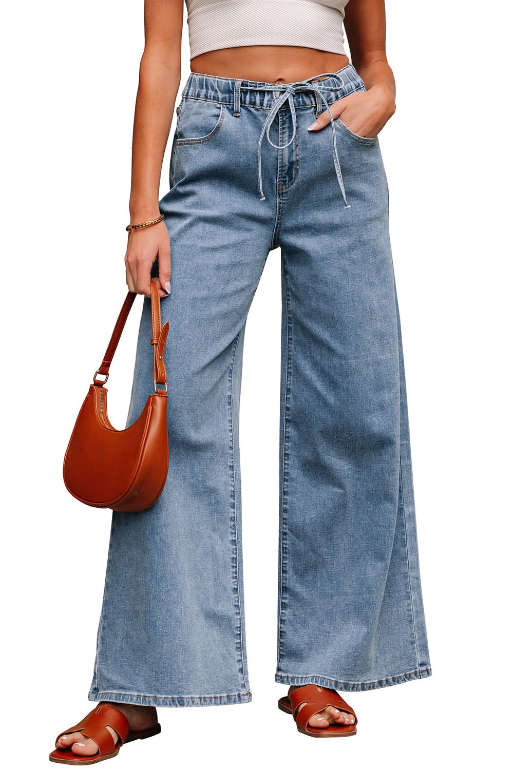 Dusk Blue Medium Wash Super Wide Leg Denim Pants Dusk Blue
