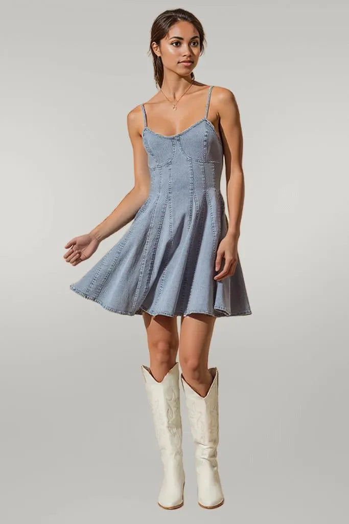 SO ME A Line Fit and Flare Denim Mini Dress DENIM