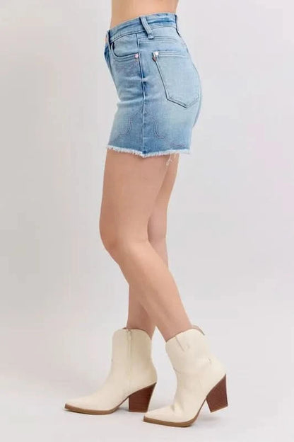 Judy Blue Full Size High Waist Western Embroidery Detail Cut Off Denim Shorts