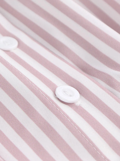 Striped Short Sleeve Button-Up Shirt Blush Pink