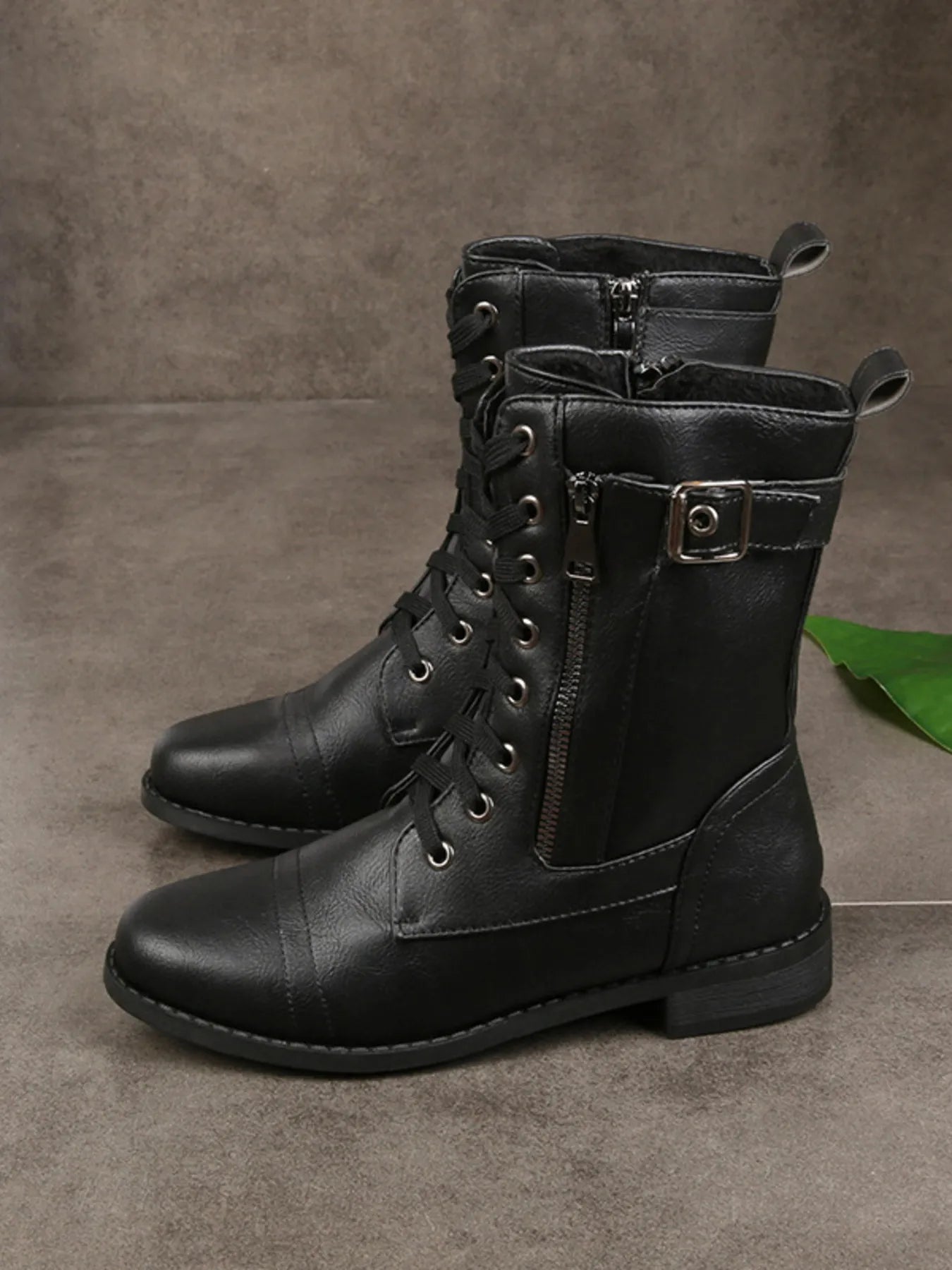 Lace-Up Buckle Detail Boots
