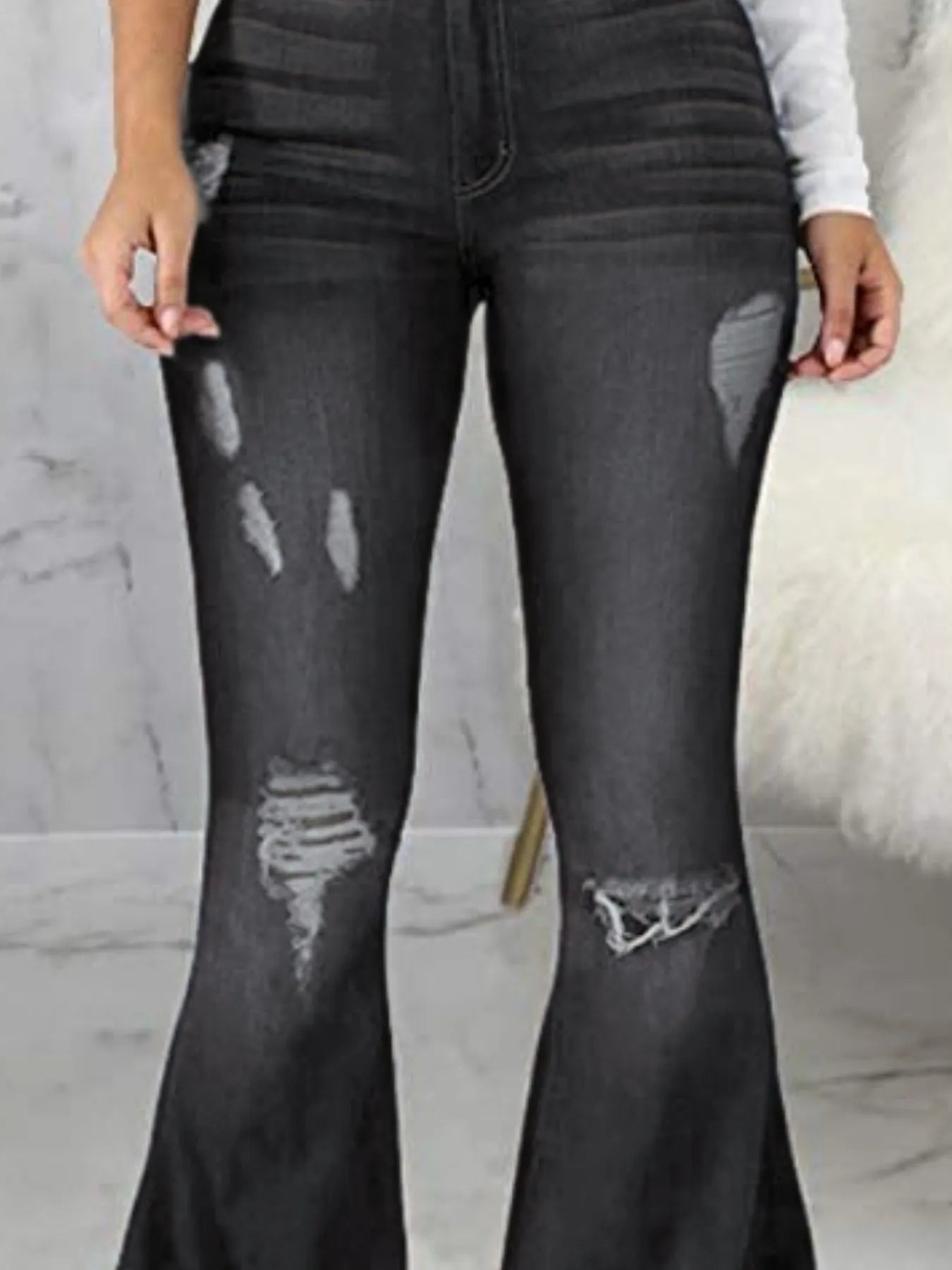 Full Size Distressed Raw Hem Flare Jeans