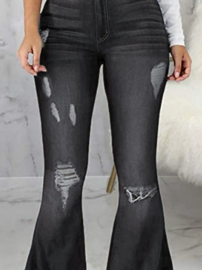 Full Size Distressed Raw Hem Flare Jeans