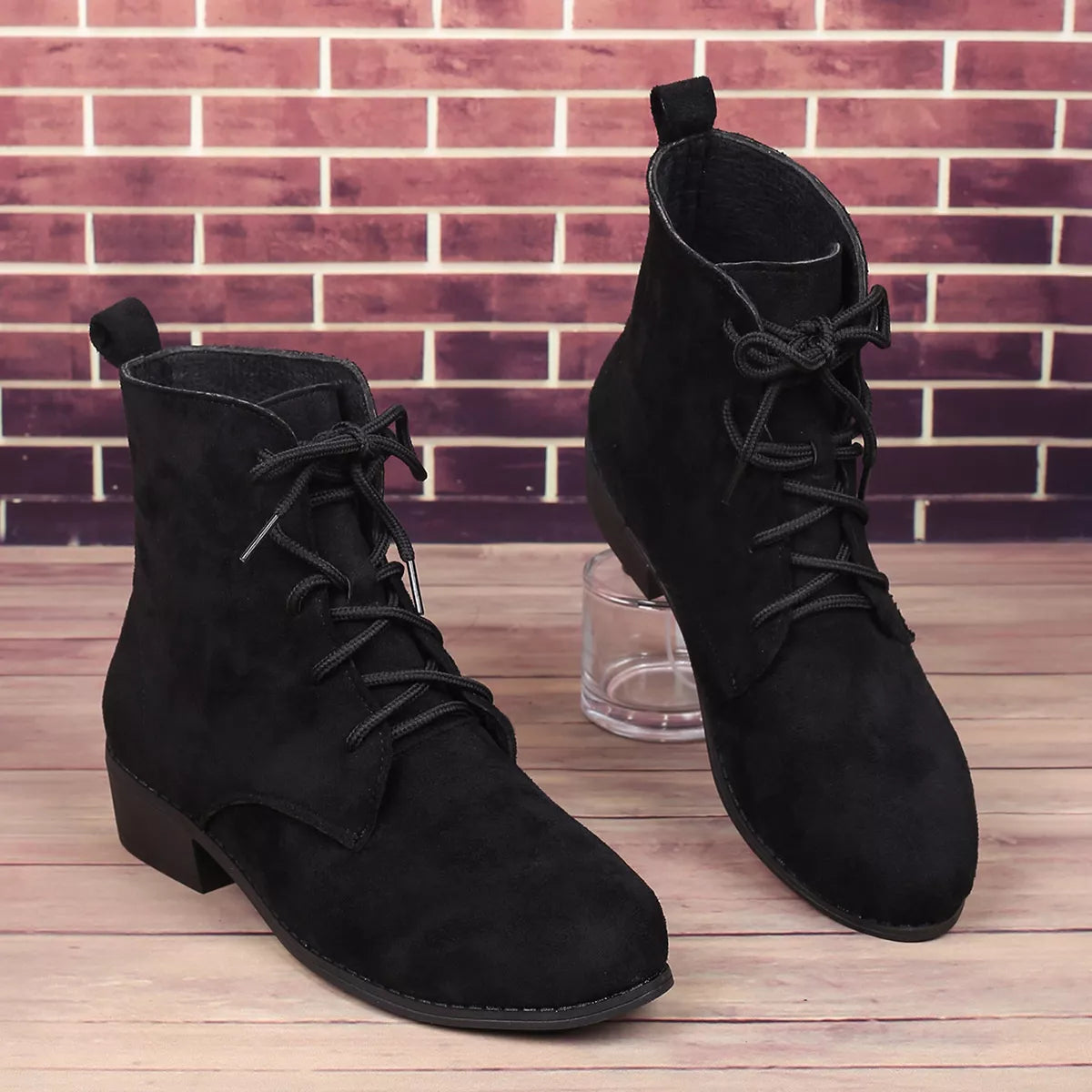 Lace Up Block Heels Boots
